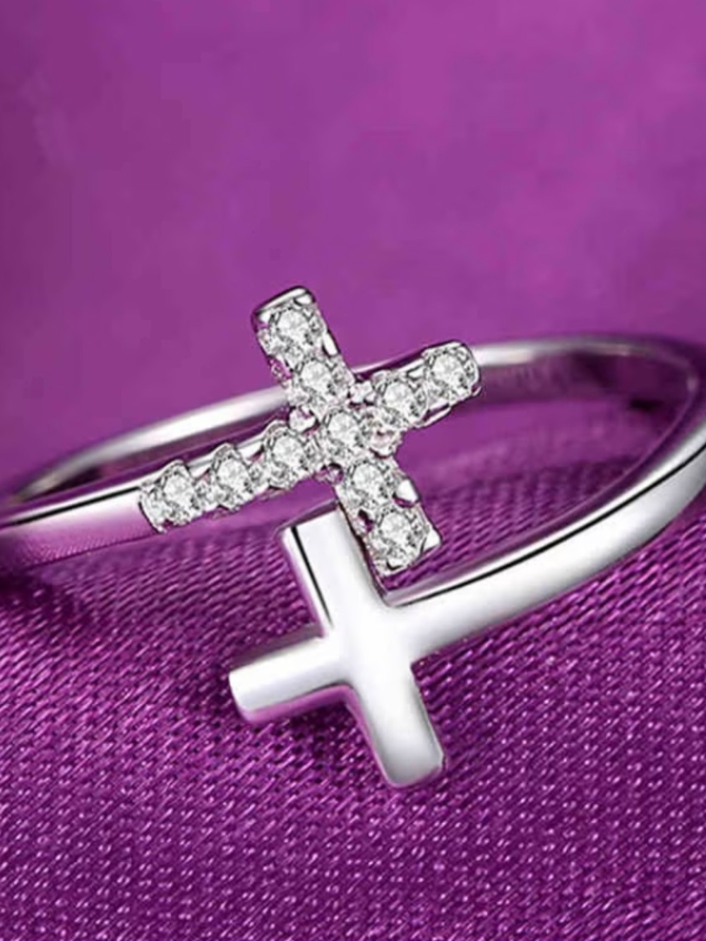 18K White Gold Moissanite Crystal Cross Ring